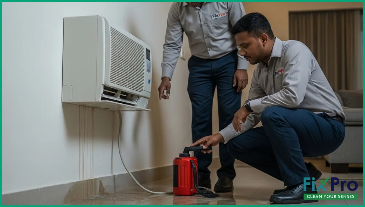 Water pooling under indoor AC unit