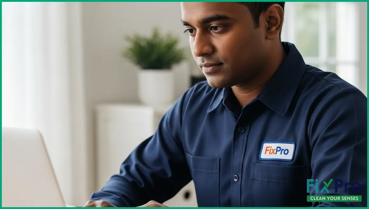 Customer reading online duct cleaning company reviews
