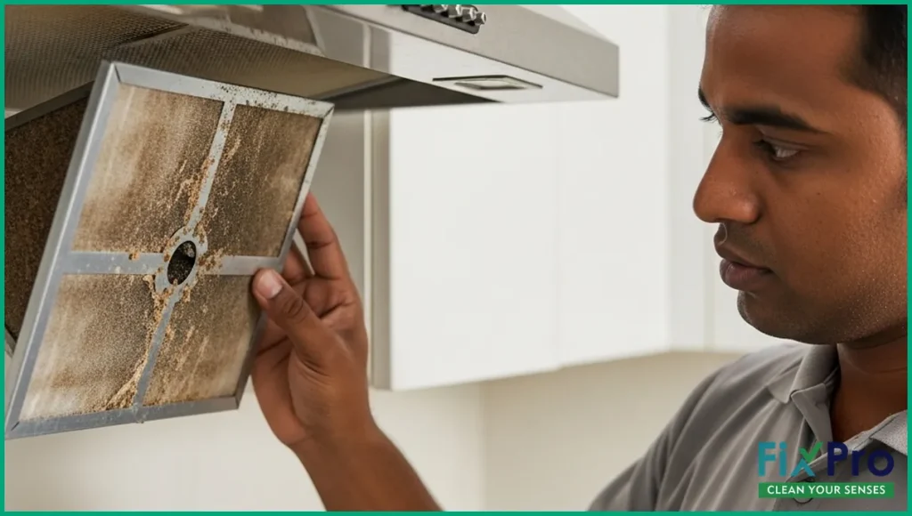 Clogged kitchen exhaust filter in Abu Dhabi home