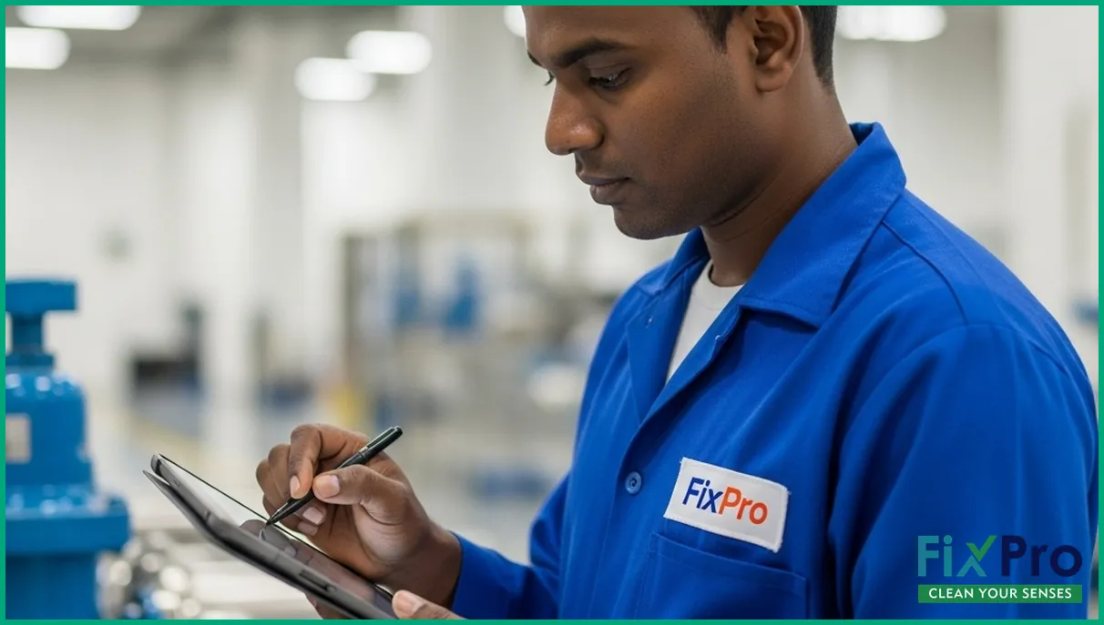 Technician logging maintenance data on a tablet