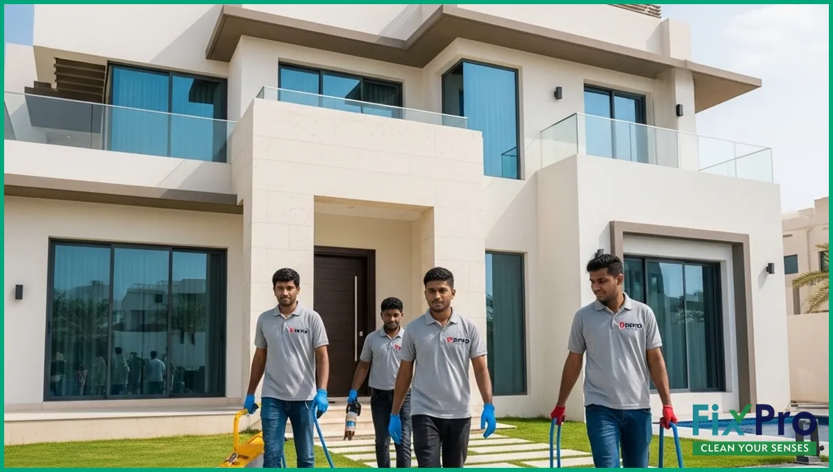 Duct cleaning team arriving at Abu Dhabi villa