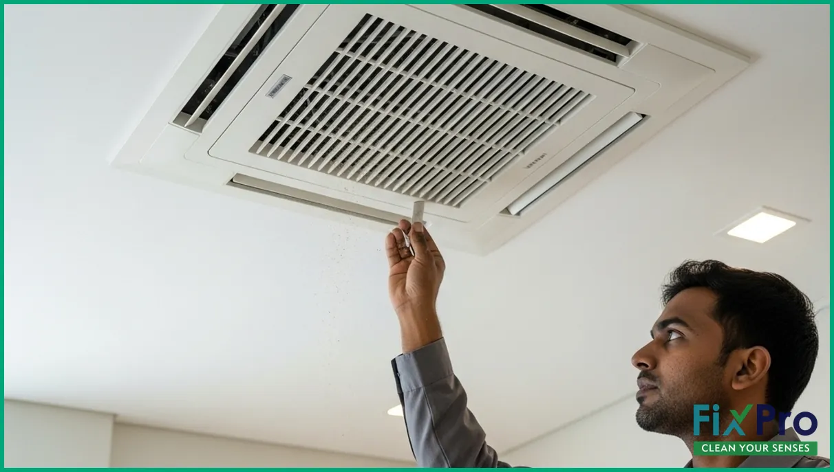 Dusty AC vent in a UAE home ceiling