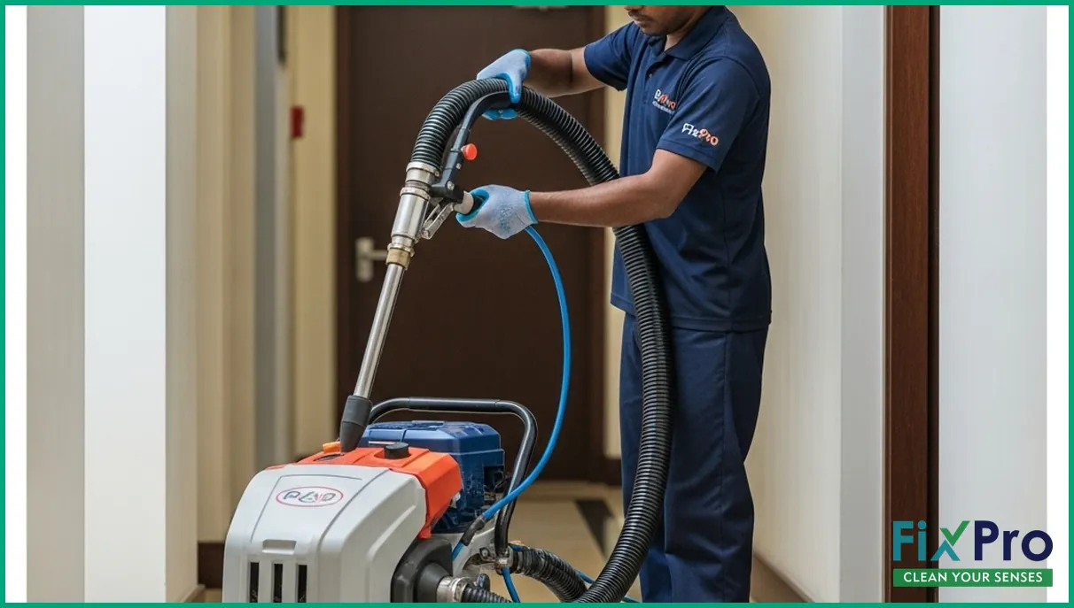 Professional duct cleaning equipment in use