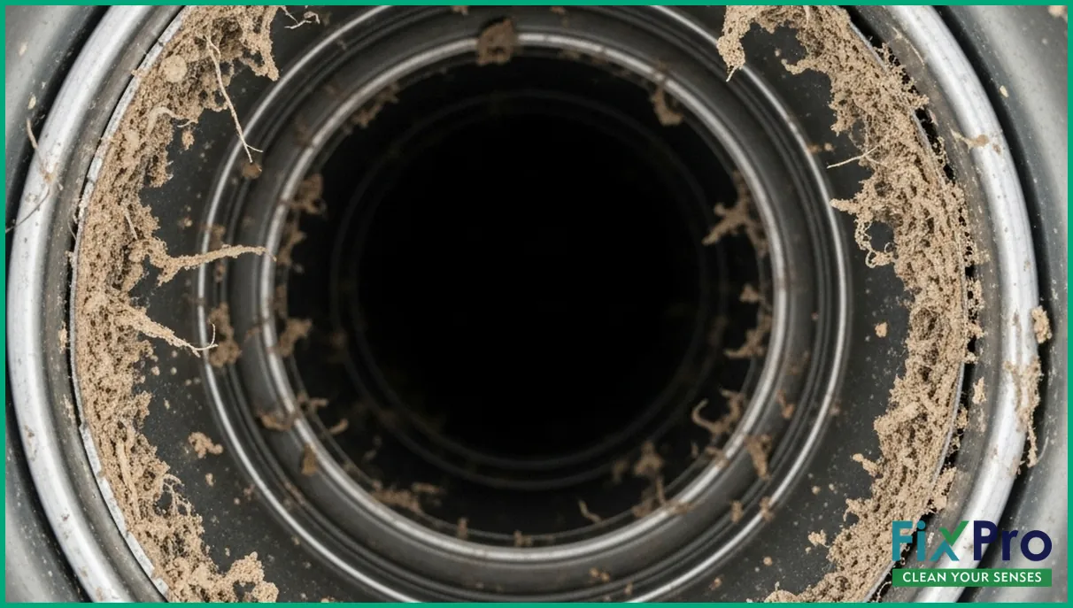 Dust and debris buildup inside metal AC duct