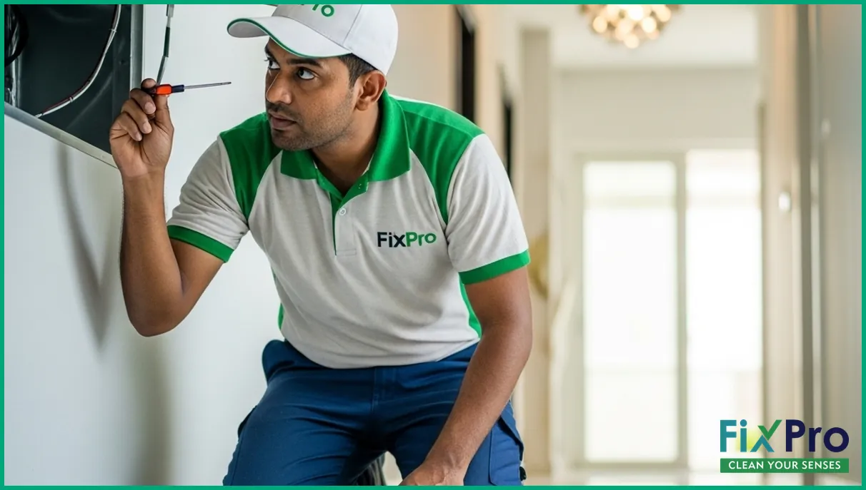 FixPro technician inspecting AC duct in UAE villa