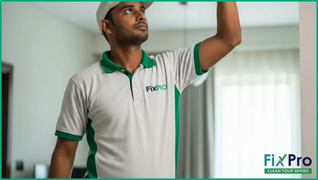 Duct cleaning worker inspecting vent in Abu Dhabi apartment