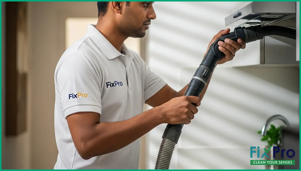 FixPro worker using vacuum on kitchen exhaust duct