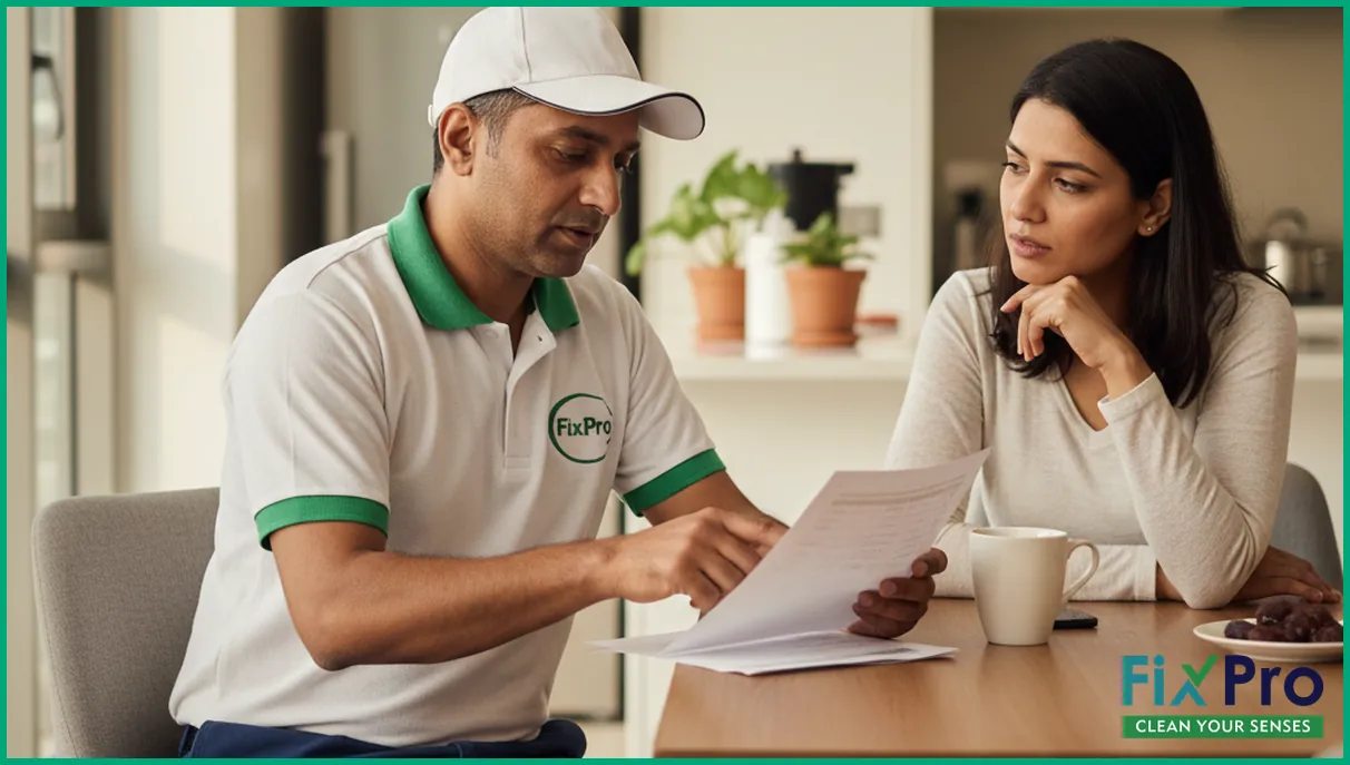 Technician explaining price breakdown to client