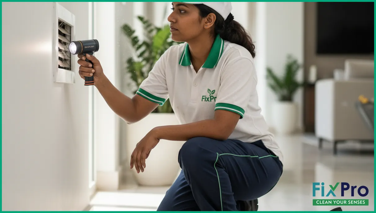 FixPro technician inspecting dusty air vent